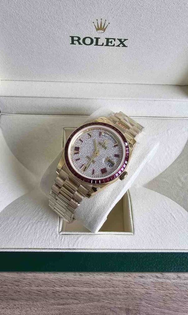 Rolex Day-Date 40 Diamond Pave Sapphire Bezel Mens Watch - Image 2