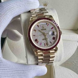 Rolex Day-Date 40 Diamond Pave Sapphire Bezel Mens Watch