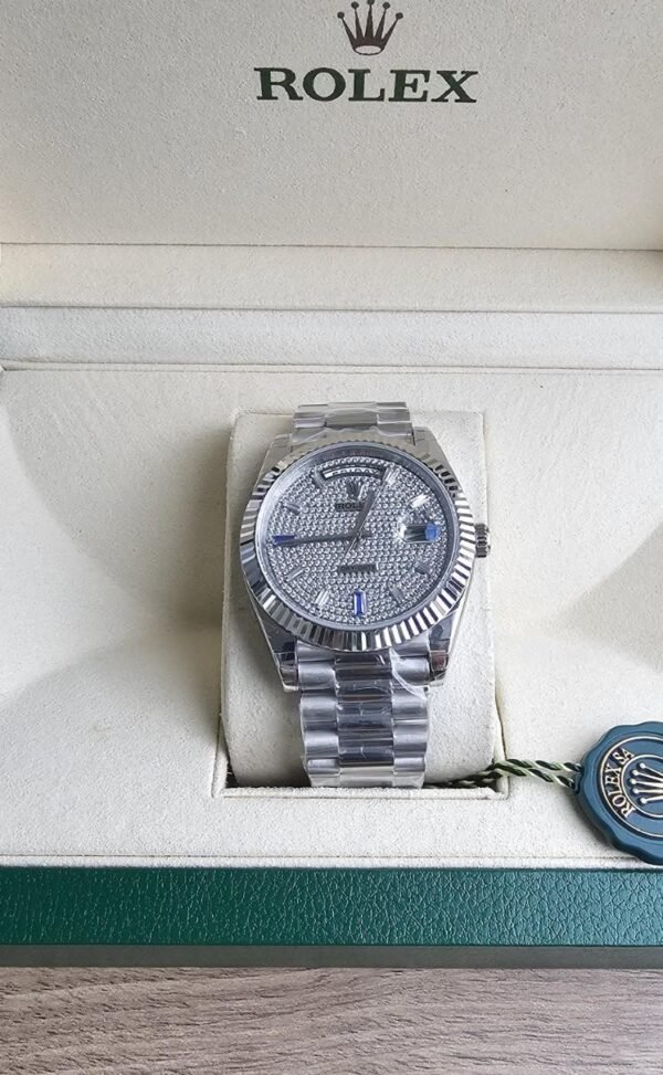 rolex day date 40 pave dial​ silver Case material