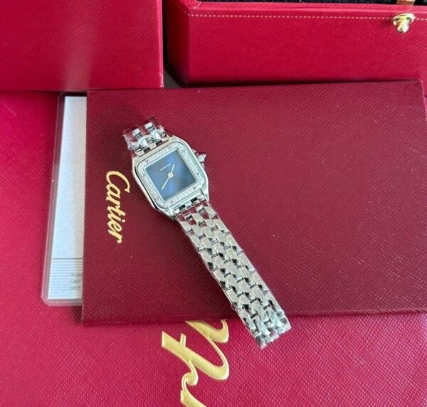 Panthere De Cartier Watch Steel Diamond Blue Dial