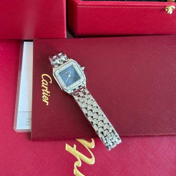 Panthere De Cartier Watch Steel Diamond Blue Dial