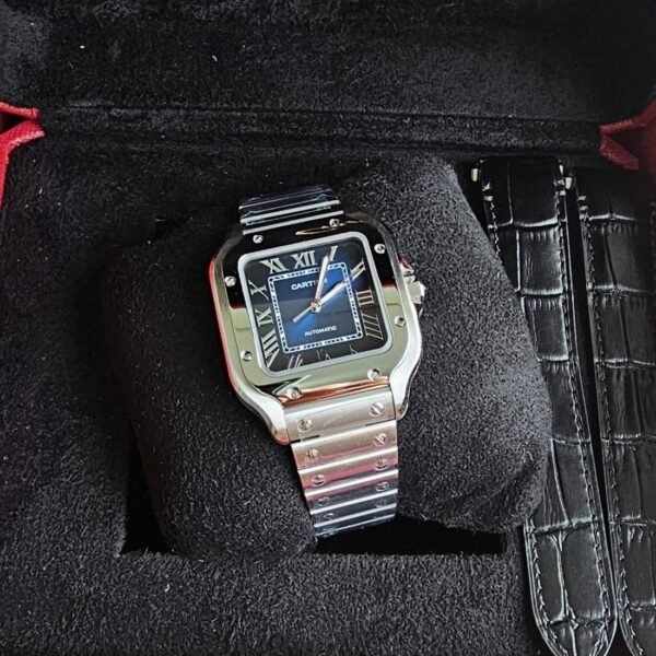 Santos De Cartier Watch Steel Blue Roman Dial
