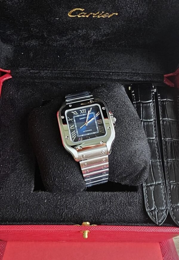 Santos De Cartier Watch Steel Blue Roman Dial