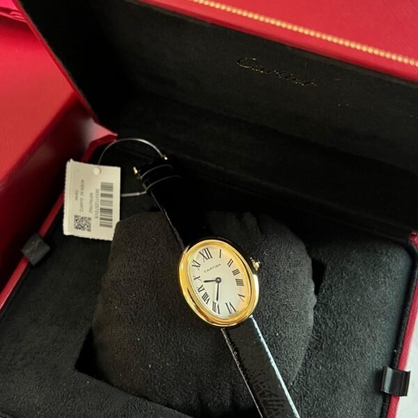 Cartier Baignoire Leather Strap Watch 78094 Black