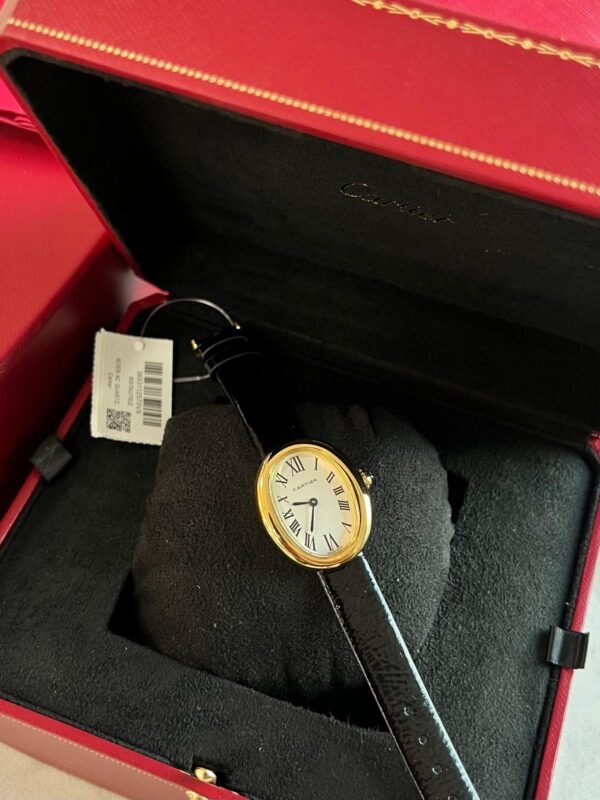 Cartier Baignoire Leather Strap Watch 78094 Black