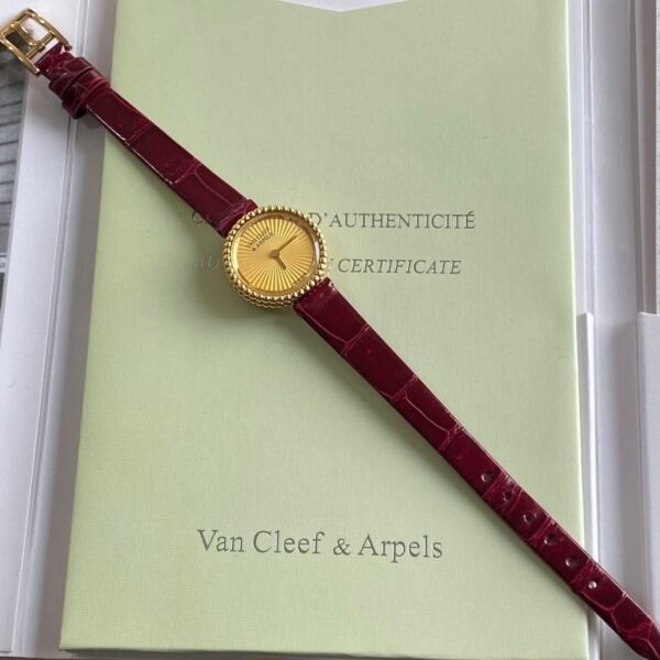 Van Cleef & Arpels Perlee Gold Dial Quartz Red Alligator