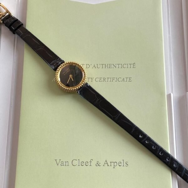 Van Cleef And Arpels Perlee Watch Yellow Gold Onyx Black Dial