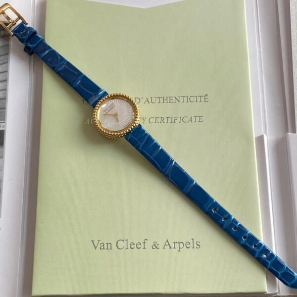 Van Cleef & Arpels Perlée Watch 23mm Yellow Gold Blue Alligator Strap
