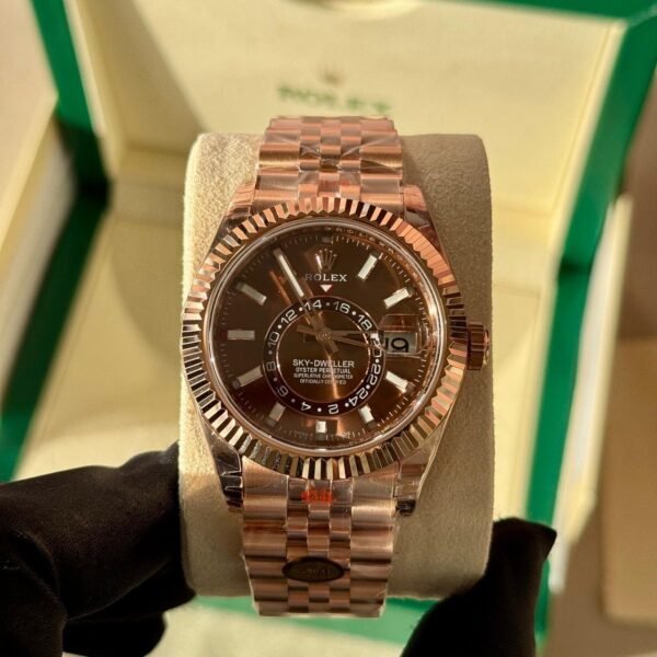Rolex Sky-Dweller Rose Gold Chocolate Dial Jubilee Bracelet