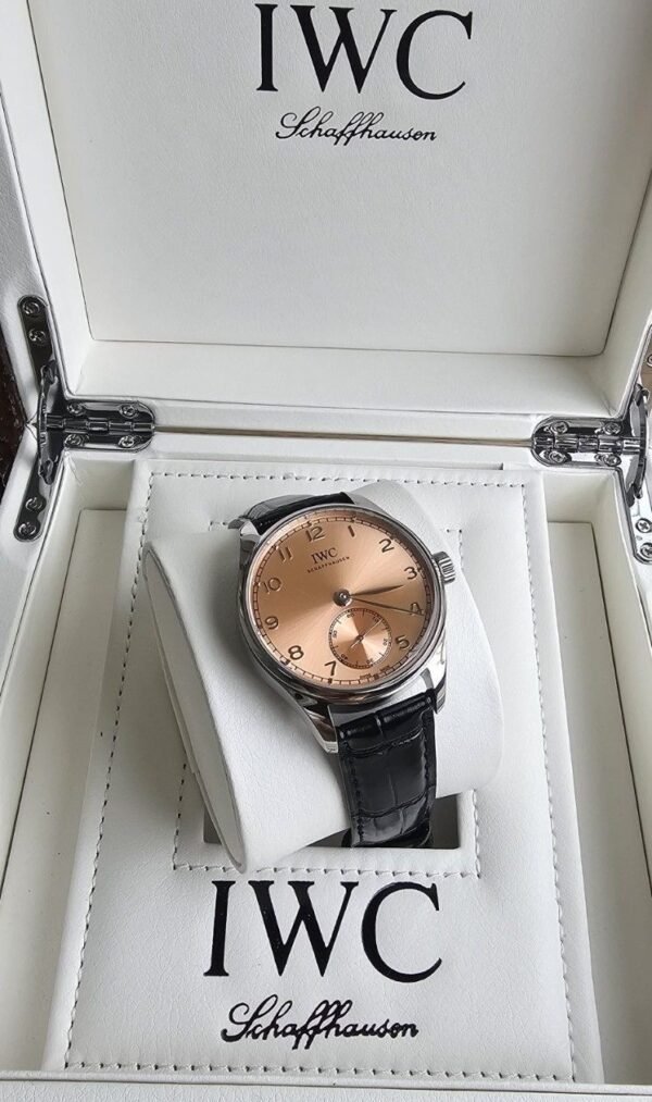 IWC Portuguese Watch Salmon Dial Black Alligator Leather Strap