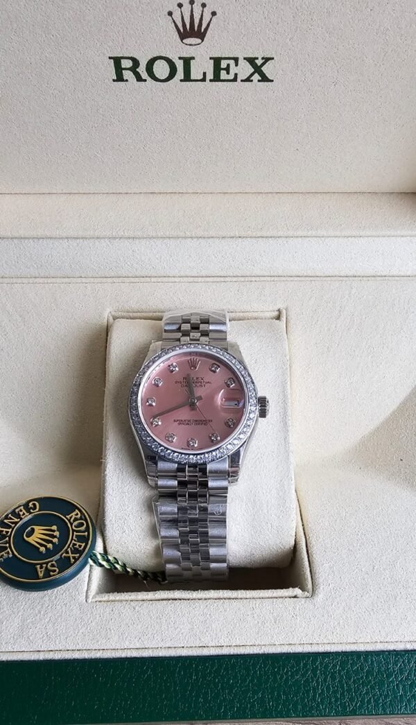 rolex datejust 31mm pink diamond dial and diamond bezel replica women watch