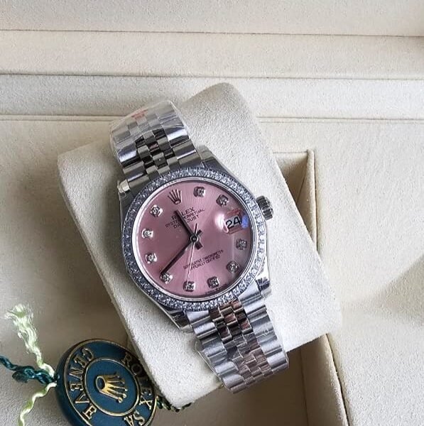 rolex datejust 31mm pink diamond dial and diamond bezel replica women watch