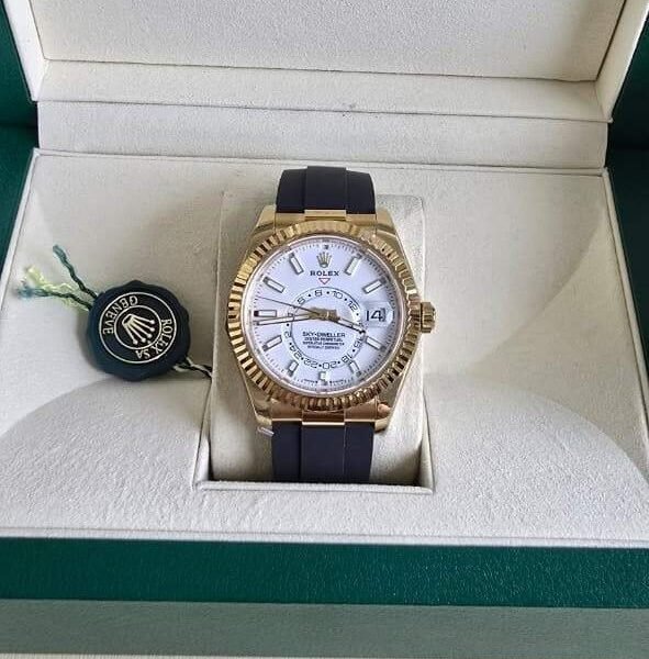 Rolex Sky-Dweller White Dial Yellow Gold Oysterflex 42mm