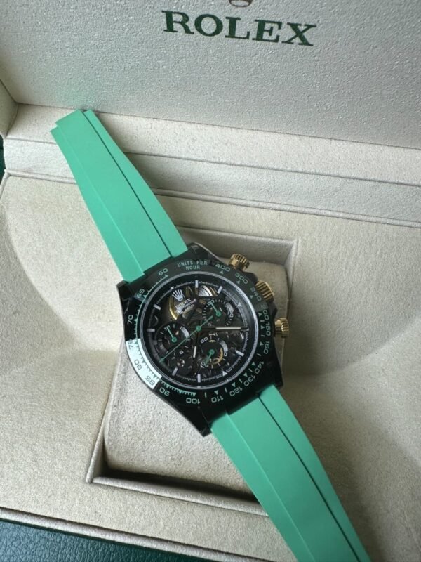 Rolex Daytona Watch Skeleton Dial PVD Green Rubber Strap 40mm